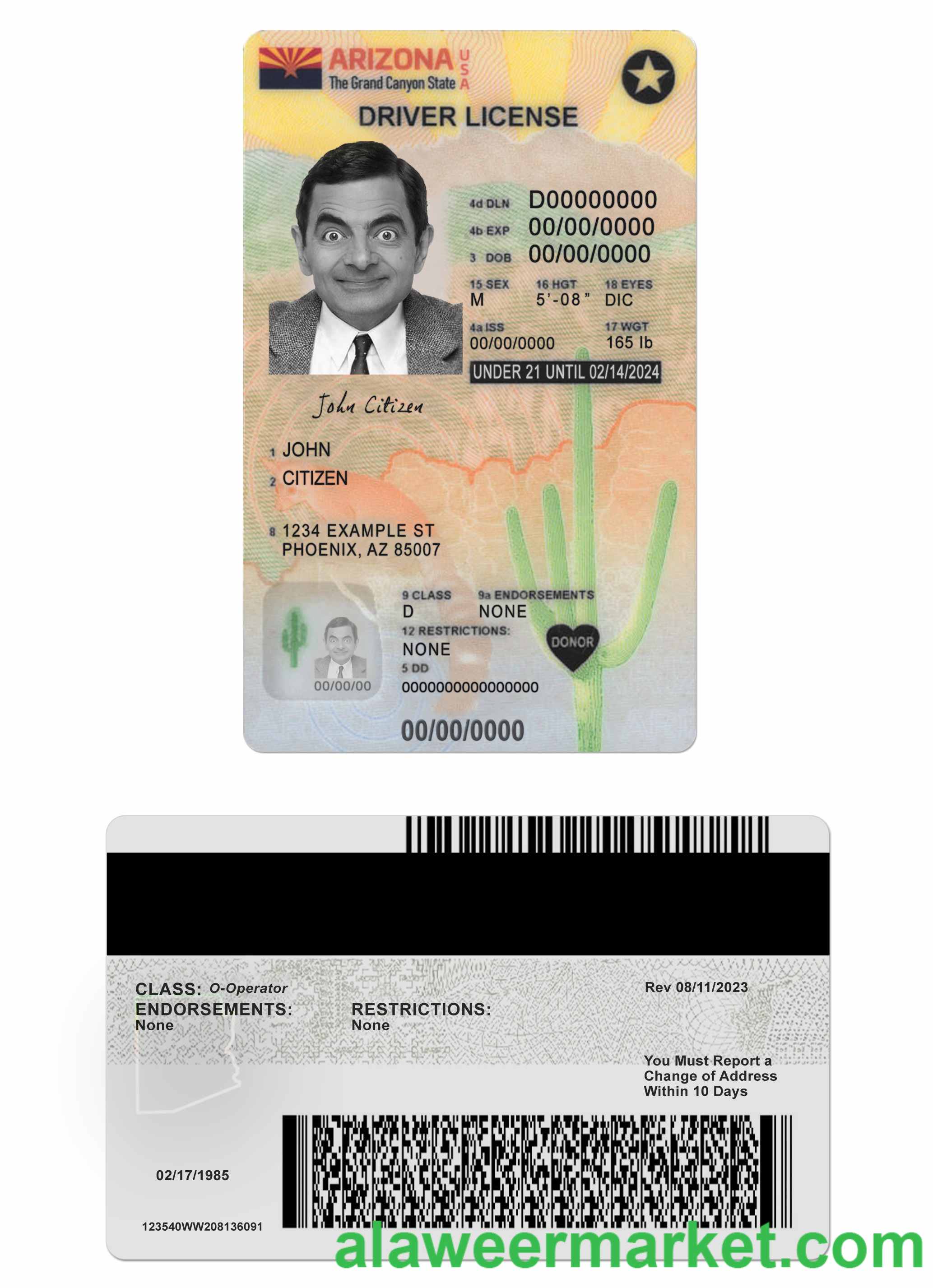 USA Arizona driving license under 21 version 2